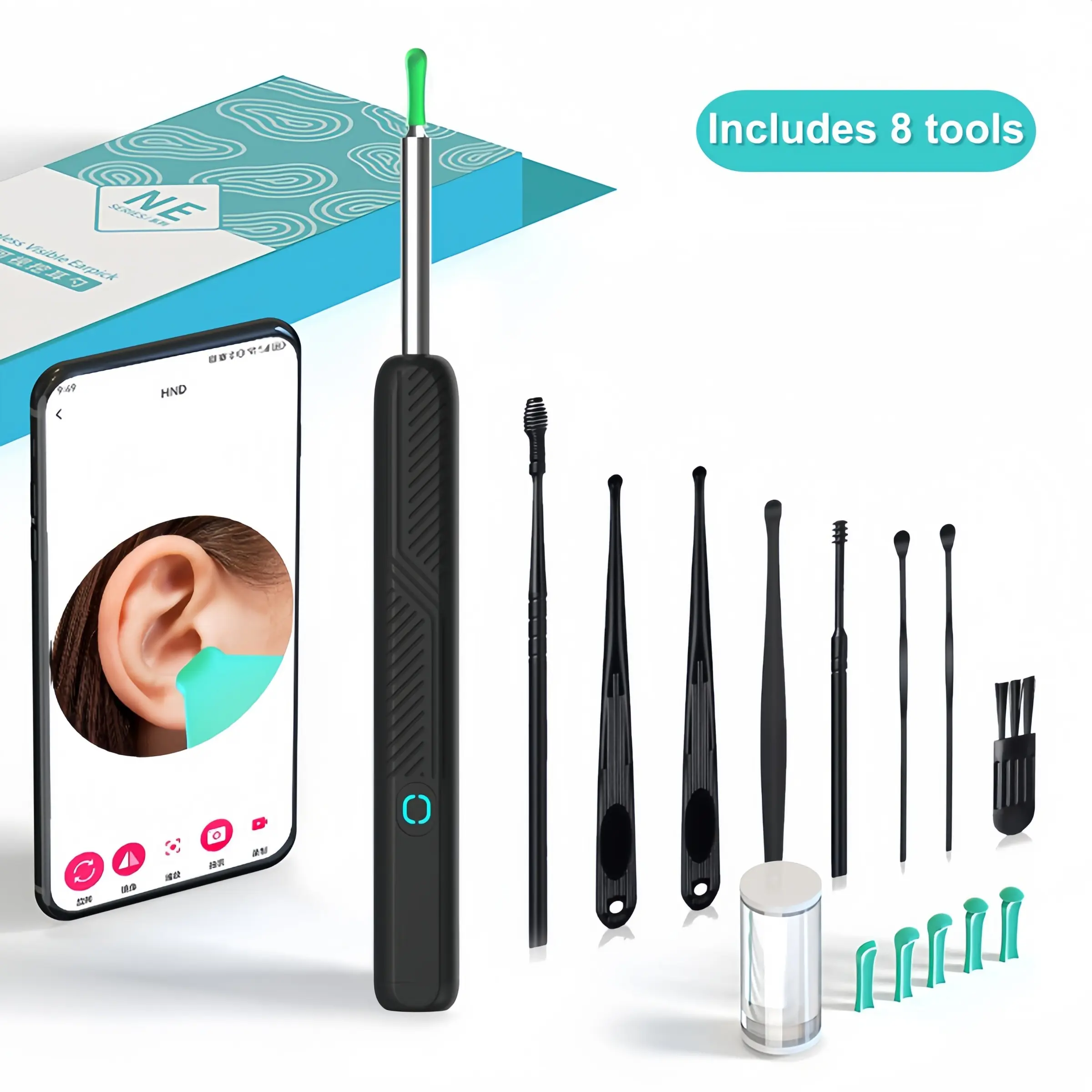 Ear Wax Removal, Ear Canal Cleaner, Ear Cleaner with 360° Wide Angle Camera and Light, Waterproof, Type-C Charging, Ear Cleaning Tool with 8 Accessories, Ear Cleaning Kit for iPhone and Android Phones, Christmas Gifts, Ear Wax Remover, Earwax Remover