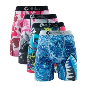 ETHIKA 4Pcs/2Pcs Men Underwear Boxers Breathable Swimming Man Underpants Plus Size Print Mens Panties Trunks Sexy Men's Boxer Briefs