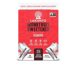 Lakanto Classic Monk Fruit Sweetener with Erythritol Packets - White Sugar Replacement, Zero Net Carbs, Zero Calorie, Sweeten on the Go, Coffee, Lemonade, Tea, Desserts - Classic (3g - 30 Count)