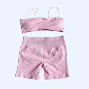 DFYNE women’s new thin-strap, fully matte sports bra and shorts set with open back — high-stretch padded sexy yoga workout activewear