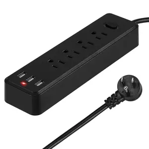 Surge Protector Power Strip 2000W with 3 Smart USB Ports, 4 AC Outlets, Wall Mount for Home Office, Black
