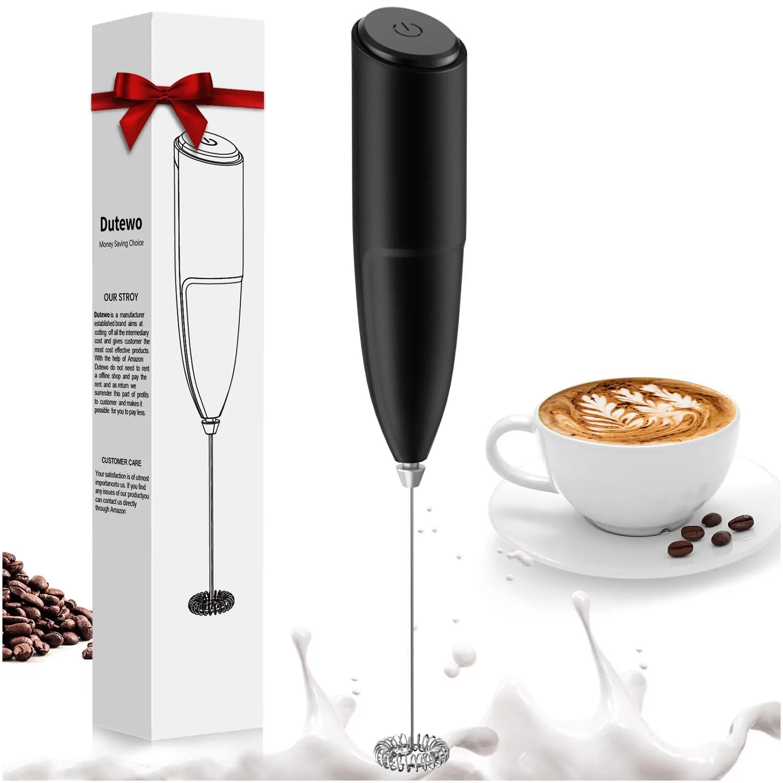 Dutewo Cordless Battery-Operated Handheld Egg Whisk & Milk Frother with High RPM Motor, AA Battery-Powered Portable Foam Maker for Lattes, Camping, 10-Second Frothing for Creamy Beverages