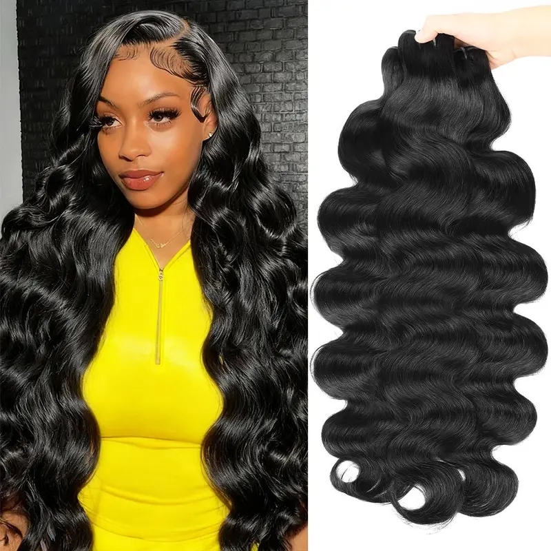 AMA 15A Grade Brazilian Remy Human Hair Bundles with 2x6 Closure - Body Wave or Straight Weft, Fragrance Free Extensions Hair for Quick Weaves, Natural Wavy Hairpieces, Human Hair Weft, Multiple Lengths