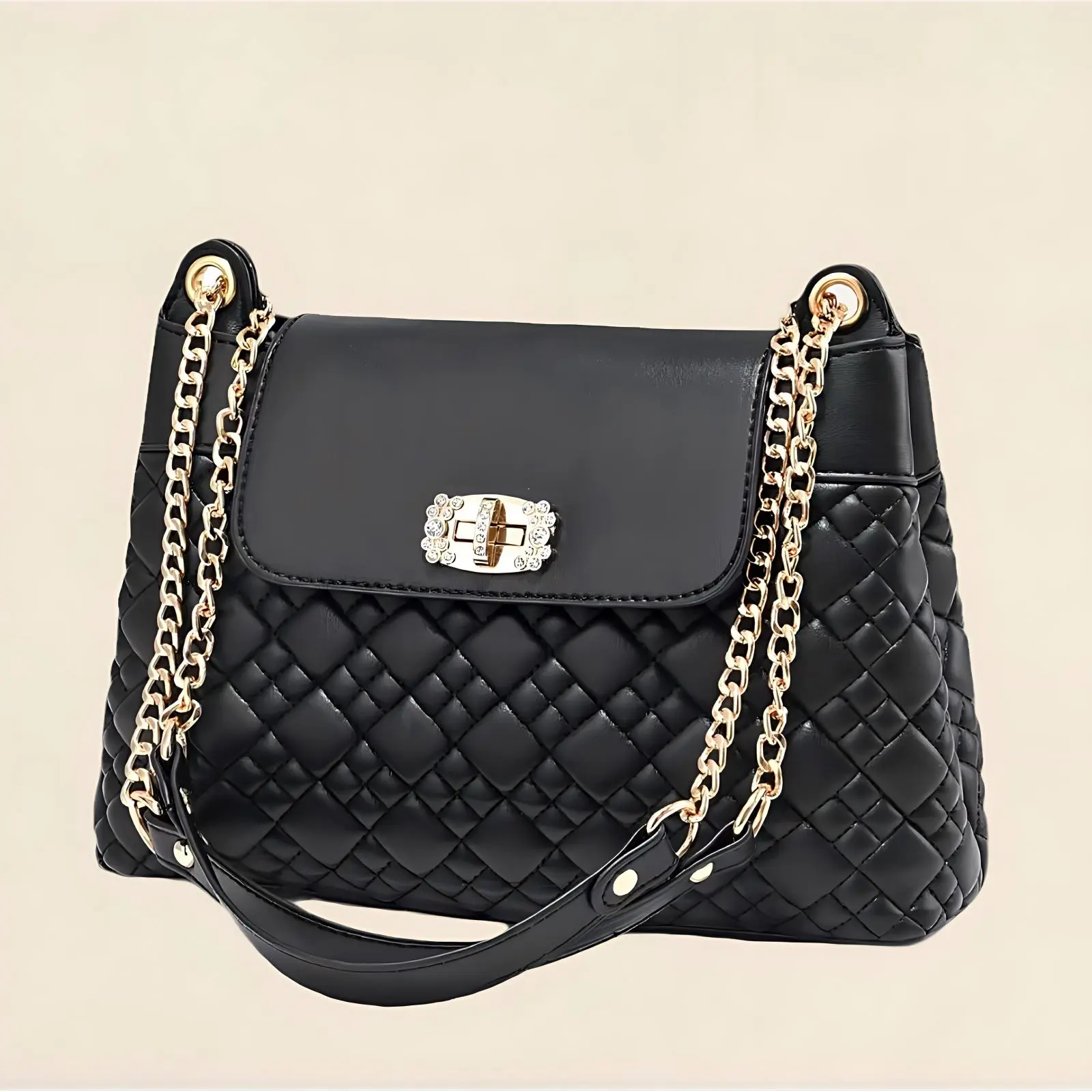Stylish Quilted Purses for Women Elegant Shoulder Bag with Gold Chain and Sparkling Twist Lock Trendy Women's Fashion Companion Quilted Carry All Bag for Women for Conmmuting Shopping
