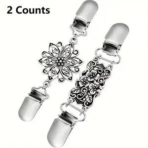 Vintage Style Flower Shaped Shirt Clips, 2 Counts Cardigan Collar Clips Set, Fashionable Sewing Accessories for Women Clothings Decoration