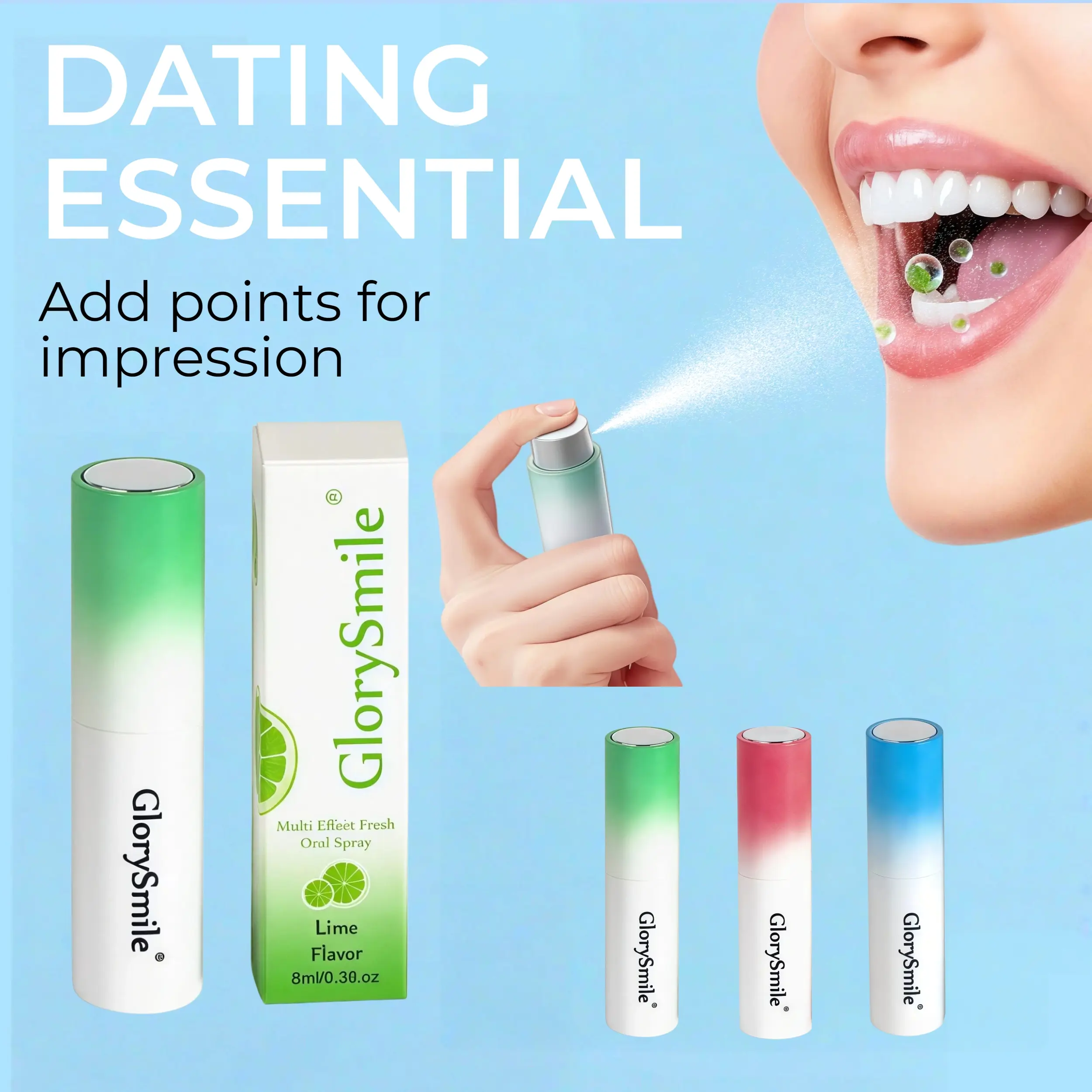 GlorySmile Fruit-Flavored Fresh Breath Spray, Alcohol-Free Probiotic Oral Spray, Pocket Size, Daily Oral Care