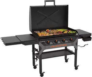 Blackstone Iron Forged 36" Griddle with Hood, Black Color, Four Burners, Durable Design, Ideal for Cooking and Serving