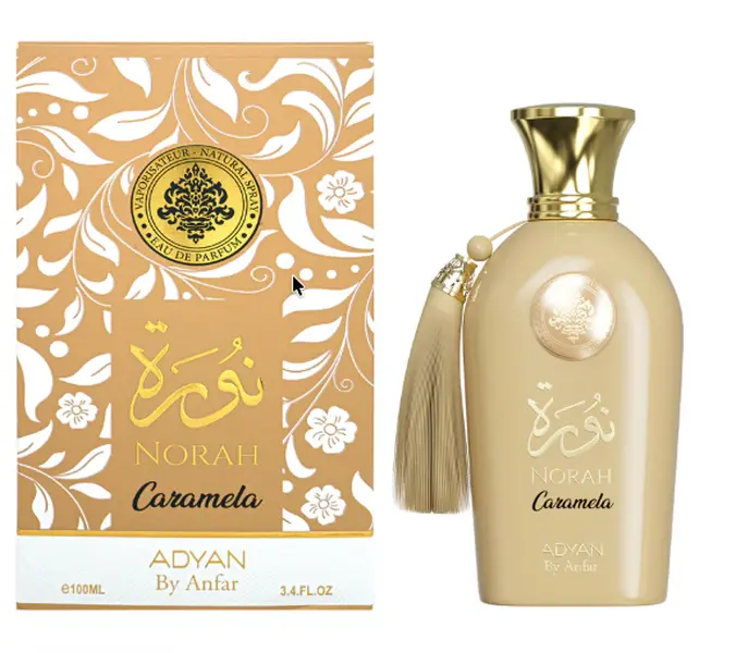 Adyan Norah Caramela Eau de Parfum Spray for Women, Sweet Gourmand Scent with Caramel, Vanilla & White Flower Heart Notes, 3.4 oz (100ml), Alcohol-Based, Heart Women's Fragrance, Single