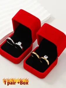 Fashion Stainless Steel Couple Ring Set, Fashionable Jewelry Accessories, Engagement Rings, Wedding Accessories, Includes Gift Box, Perfect for Couples