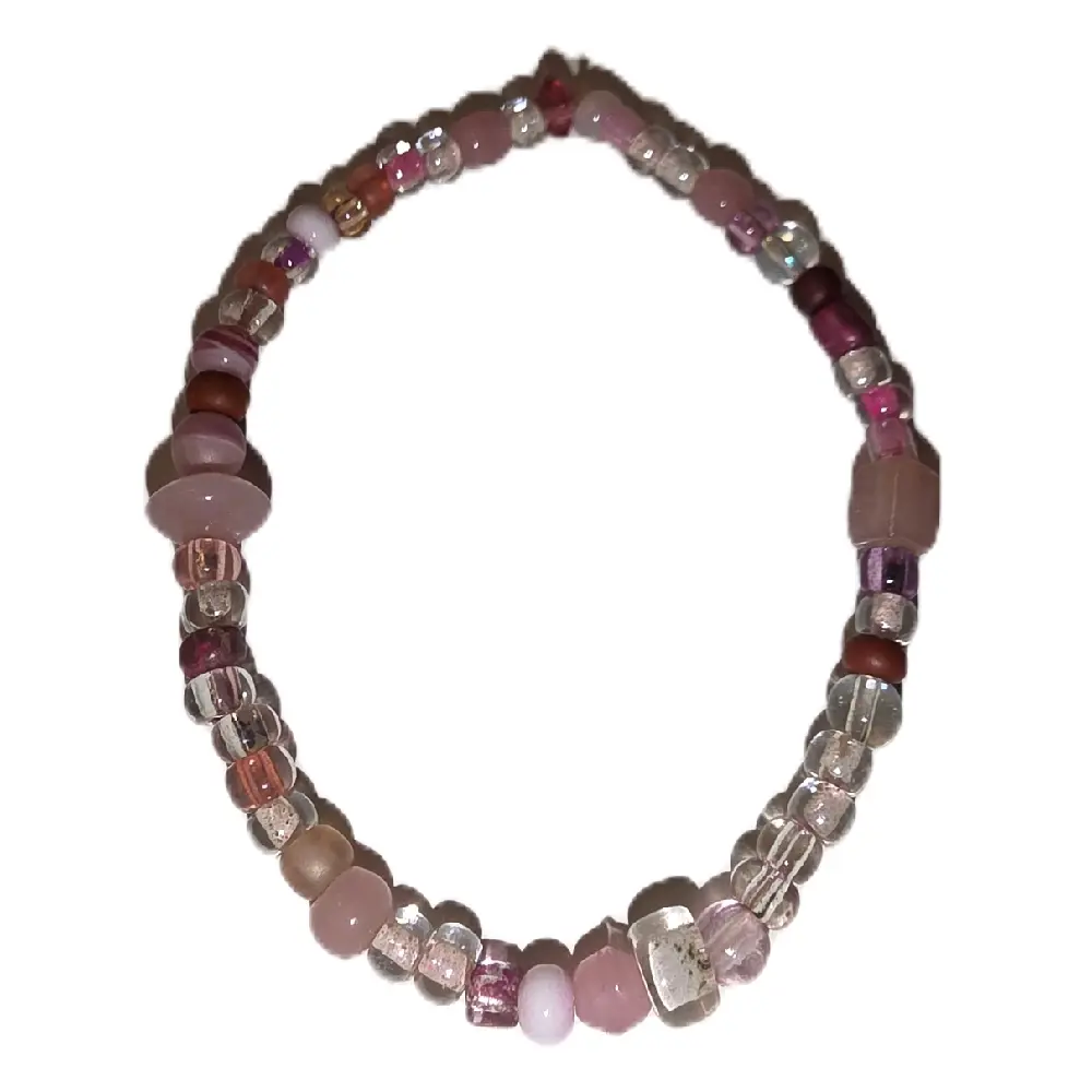 Handmade Pink, Clear and Maroon Beaded Stretch Bracelet