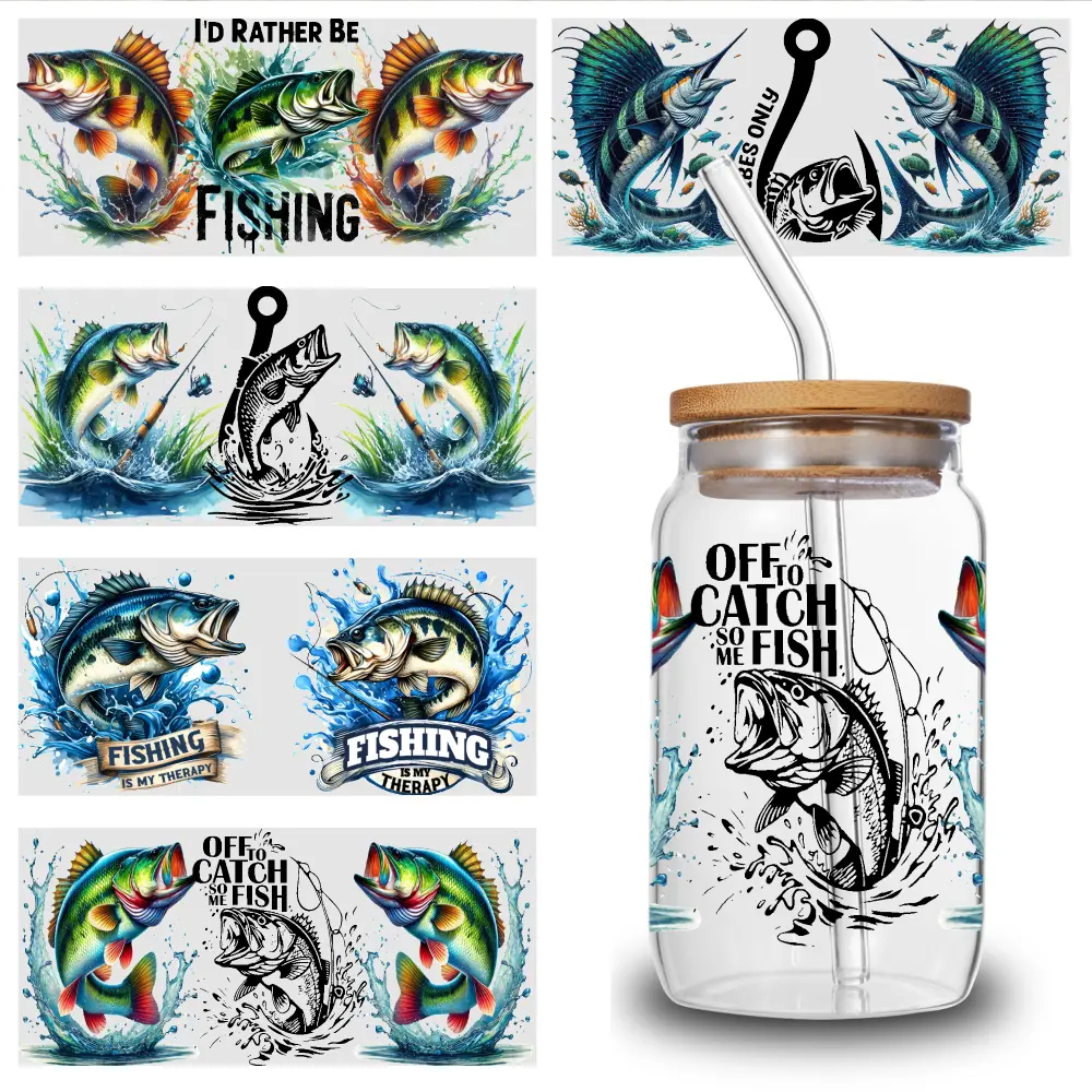 5 Sheets Fish Design UV DTF Stickers Waterproof Rub on Transfers Plastic Self-Adhesive Labels Cups Decoration Waterproof Decals Glass DTF Transfer Stickers