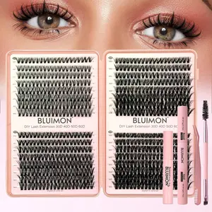 640 Pcs Lash Clusters Kit, Eyelash Clusters Individual Lash Extension Kit D Curl Fluffy Wispy False Eyelashes Extensions Thin Band with Bond Seal Tweezers Brush Removers (30D+40D+50D+60D KIT 8-16mm)