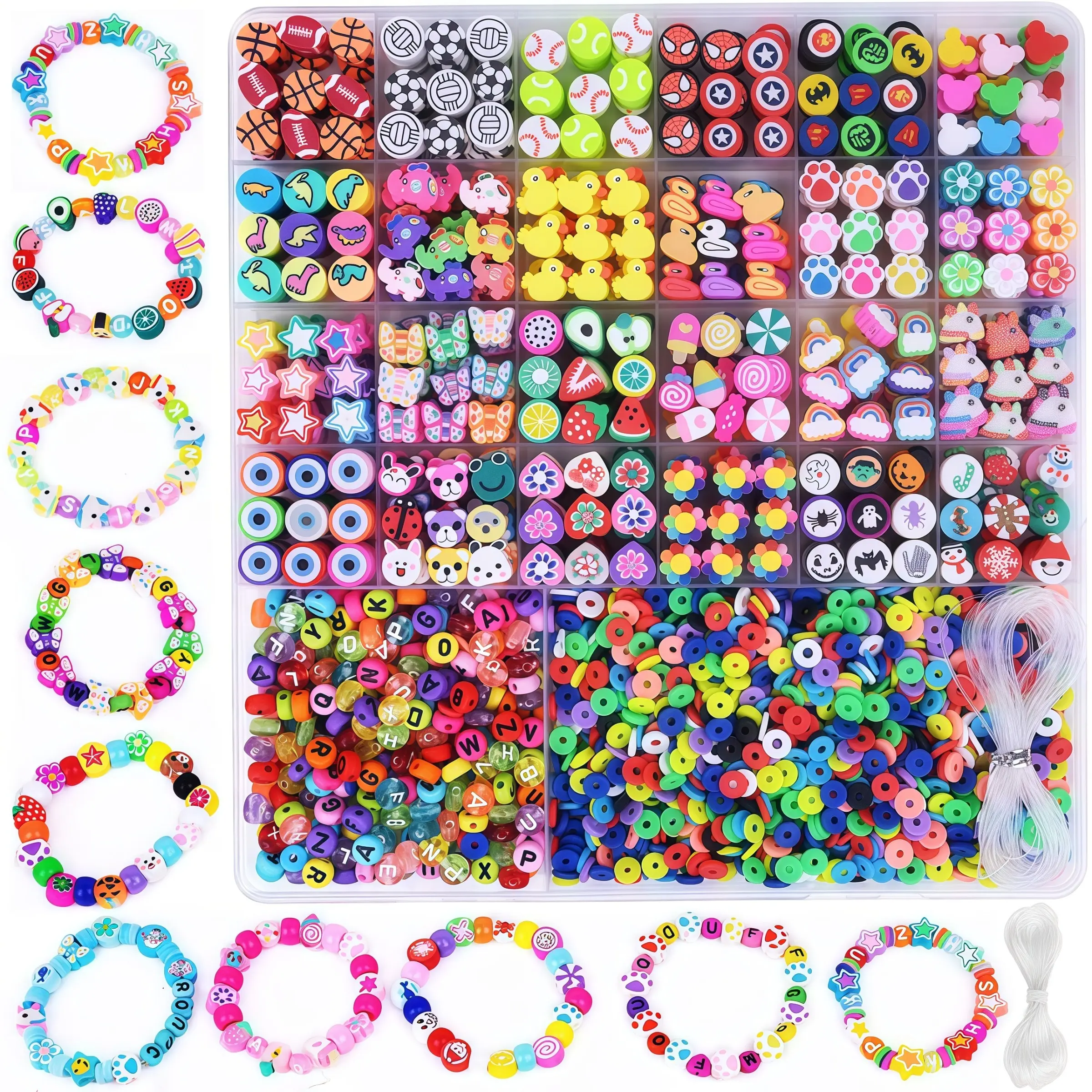 2480 Bead Bracelet Making Kit, 26 Styles Animal Fruit Flower Butterfly Rabbit Letter Beads for Jewelry DIY Art Crafts Toy Gift