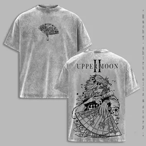 Doma Upper Rank 2 Vintage Oversize Washed T-Shirt, Demon Slayer Villain Graphic Tee, Heavy Cotton Anime Streetwear