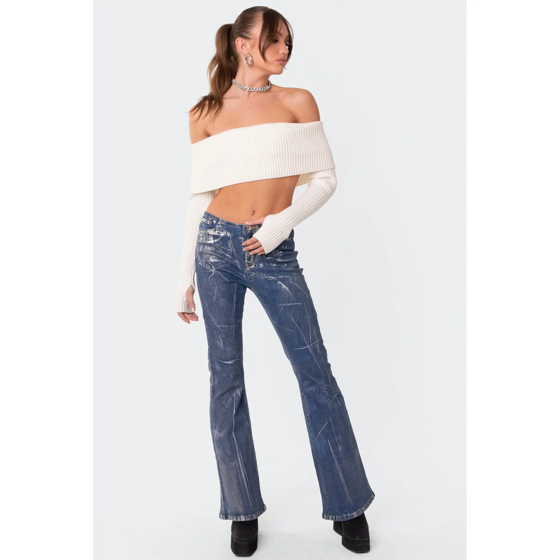 Astrea Fold Over Cropped Sweater
