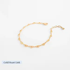 Adjustable Metal Plated Heart Link Bracelet - Gold Link, Rhodium Crystal Charm, Valentine’s Day Costume Jewelry, Model 925506L, 925276
