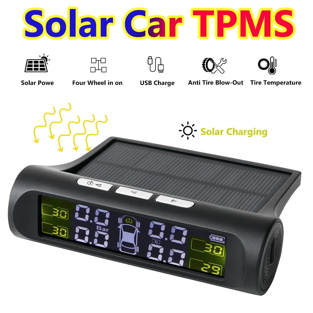 Car Security Essential Car Accessories - Smart TPMS Tire Pressure Monitoring System Solar Charging Auto Alarm Digital Display