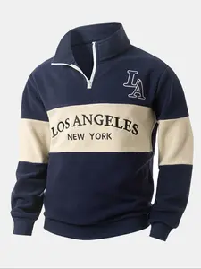 Thickened Polar Fleece Colorblock Letter Embroidery Zipper Hoodie Jacket, Fall Winter Outerwear, Soft Comfortable Fabric, Casual Outdoor Sports Wear