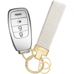 Stretchy  , Nylon Braided Cool Key Chain for Women Men, Universal Key Fob Holder with 3 Keyrings, Anti-Lost D-Ring,  Accessories, Starlight