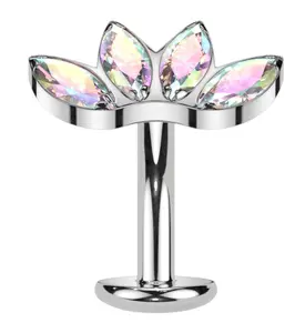 Contessa Rainbow Aurora CZ Titanium Threadless Floating Belly Button Ring (Convex Disk)