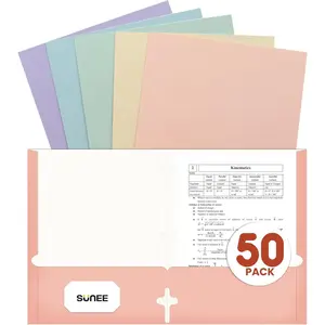 Folders with Pockets 3 Hole Punched(50 Pack, Pastel Colors), 2 Pocket Folders Fit Letter Size Paper, Paper File Folder for School Office Home Business