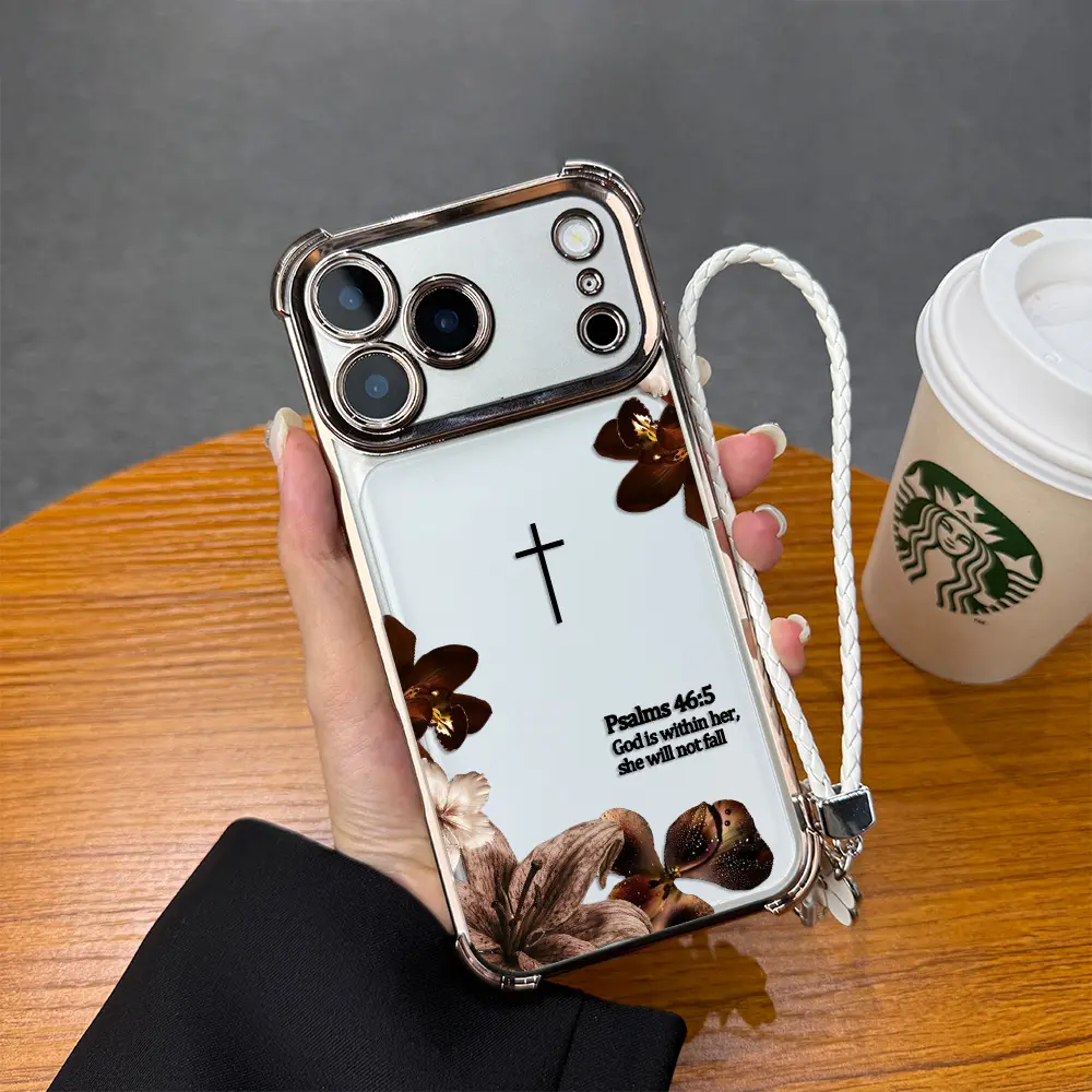 Religious Women's Plated Faith Psalm 46:5 Christ Smartphone Casing - Retro Cross Flower Design, Daily Decoration, Cellphone Protection for iPhone 17Pro Max Air 16 15Plus 14 13 12 11 XR Samsung Galaxy S26 Ultra S25 Ultra S24 S22 Plus Devices A154, Covers,