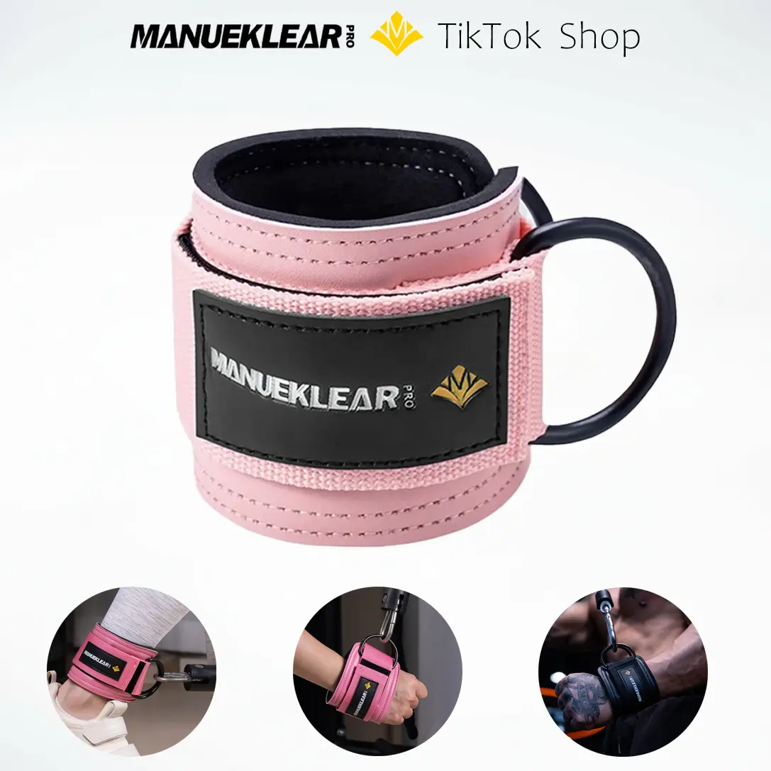 MANUEKLEAR Adjustable D-Ring Hook Ankle Straps - Premium Leather Feel, Neoprene Padded, Single Strap Wrist Cuffs, Home Gym Equipment, Ankle Attachment Weight Bands, Cable Gym Cuff Weight Bands, Unisex Glute & Lower Body Workout Gear, Fitness for Everyone
