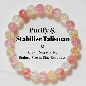 Purify & Stabilize Talisman Watermelon Quartz & Smoky Quartz Bracelet for Men Women – Natural Stone Chakra Healing Energy Beads, Stress Relief Protection Gemstone Jewelry Gift Purify & Stabilize Talisman