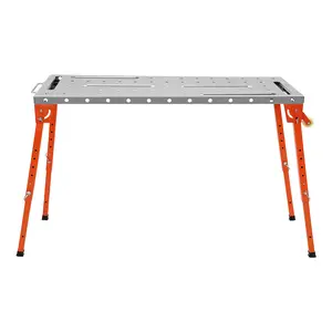 Foldable Steel Welding Workbench Table, 46x18in Adjustable Height 13-21in, 1000 lbs Load Capacity with Precise Holes for Welding, Drilling, Sawing, for Workshop Garage Processing