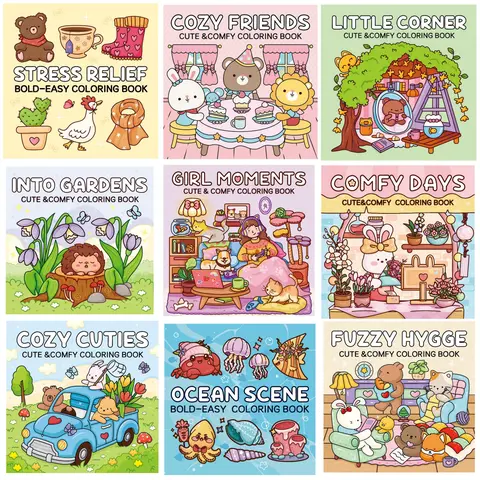 Super Cute Coloring Book - 40-52 Hand-Drawn Pages for Adults & Teenagers - Stress Relief, Cozy Friends, Little Corner, Into Gardens, Girl Moments, Comfy Days, Cozy Cuties, Ocean Scene, Fuzzy Hygge - Perfect Gift