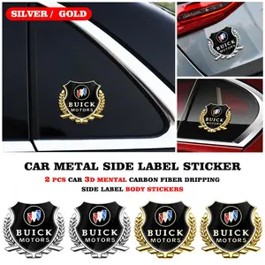 Buick Logo Metal Car Emblem Badge Decorative Sticker, Wheat Ear Pattern Metal Logo Design, Suitable for Buick Vehicles Rear Trunk and Side Window Positions, Self-Adhesive Installation Automotive Exterior Decorative Decal, Adhesive Backing.