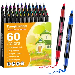 60 PCS Acryic Pigment Marker, Soft Brush Head Marker, Suitable for Wood Stone, Canvas Glass, Fabric, Egg Tempera Painting and DIYHandmade, Student Specific, Children's Art Watercolor Dreamy Birthday Party Decor Set Halloween Candy acryic brush marker outd