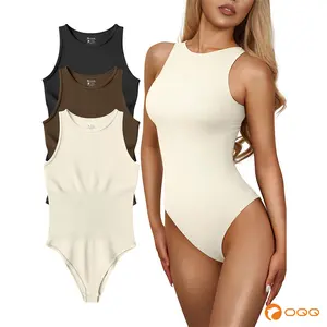 OQQ Women's 3 Piece Bodysuits Sexy Ribbed Sleeveless Crew Neck  Stretchy Bodysuits Womenswear Trendy