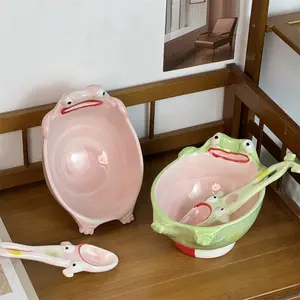 Unique Frog Bowl, Large Capacity Ceramic Dessert Bowl, Abstract Design, Perfect Gift for Friends, Quirky Dinnerware, Ceramic Dish