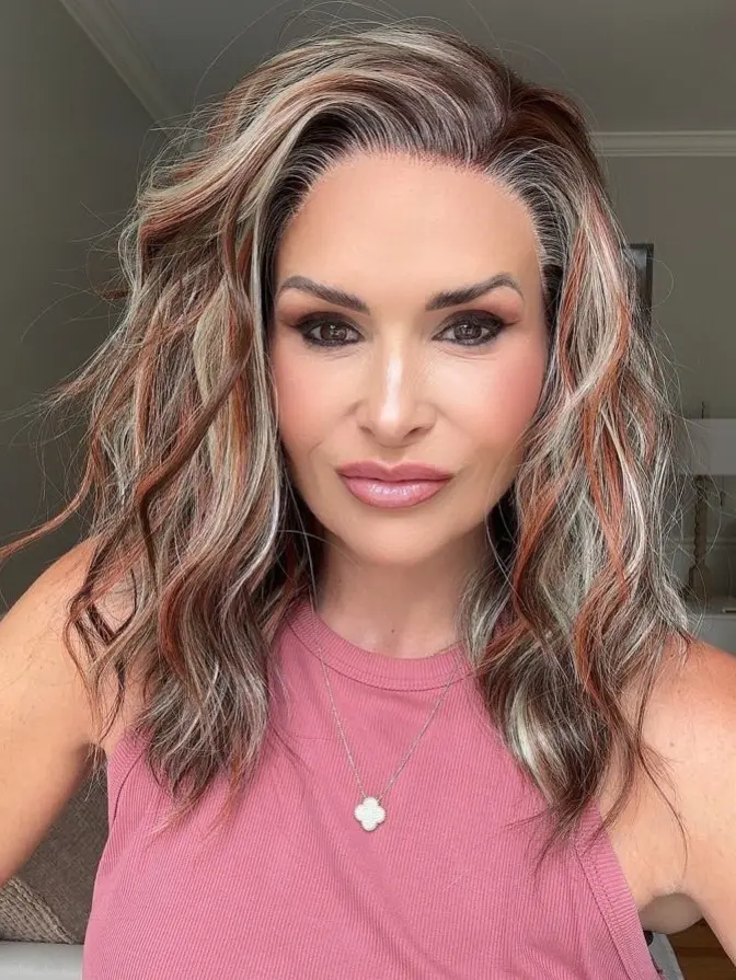 IMstyle Adina Chili Copper Calico Chestnut Brown Copper with Light Mint Highlight Natural Wavy Glueless 13*4 Free Parting Lace Front Syntehtic Wig