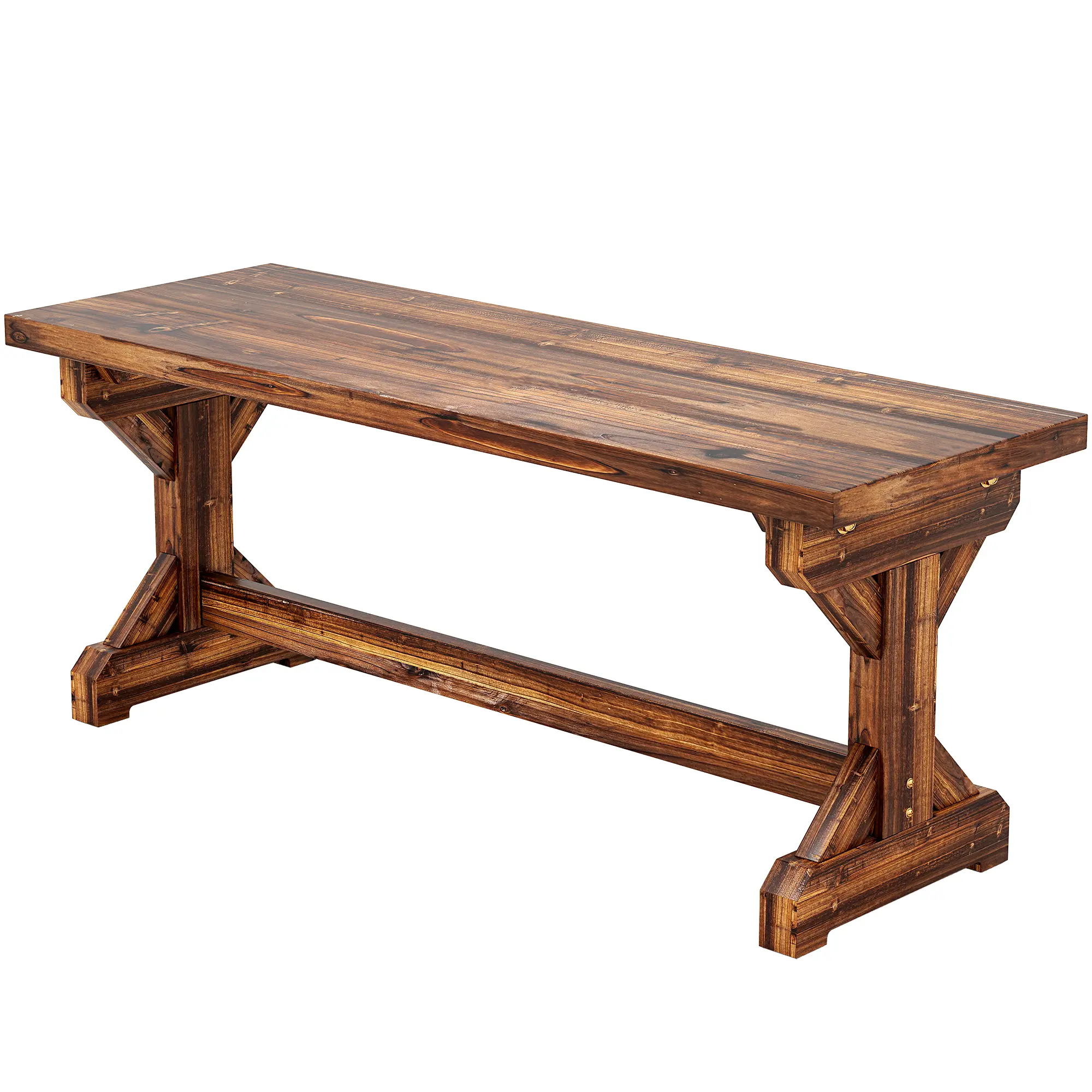 Carbonized Rustic Outdoor Backless Wooden Bench - Heavy-Duty Solid Wood, Weather-Resistant Finish, X-Shape Base, Farmhouse Style Seating for Porch, Garden
