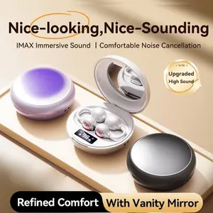 CHENRUIDA Open Ear Clip Bluetooth Earbuds, Gradient Color Makeup Mirror Charging Case, Wireless Ear Hook Headphones, Bluetooth 6.0, IPX5 Waterproof, for Office, Sports, Study, Travel and Gift