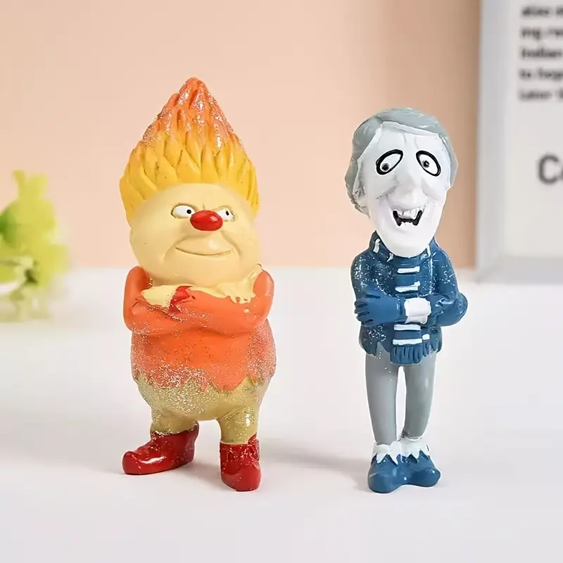 Anime figure sets of Snow Miser and Heat Miser as gifts, resin figure sets, Collectible figurine, anime collectibles, classic anime style, multi-sized home decoration, warm and cool Christmas snowman, no power required, suitable for holiday table display