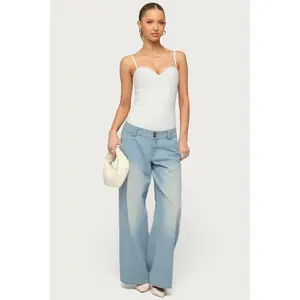 Petite Cory Striped Low Rise Baggy Jeans