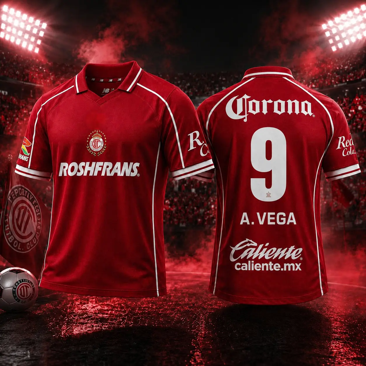Alexis Vega #9 Toluca 2026-27 home jersey with full logo, men's football shirt.