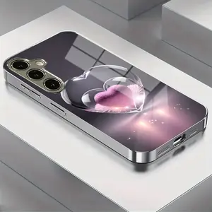 Heart Pattern Electroplated Glass Phone Case for Samsung S25-S20, Note20-Note10, a Series, Anti-Dirt, Fashionable Design