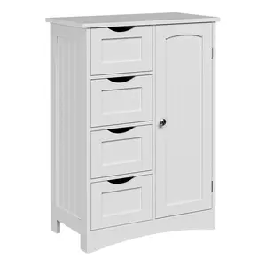 Segawe Bathroom Floor Cabinet Freestanding Storage with 4 Drawers & Adjustable Shelves Modern MDF Cupboard for Home Living Room White