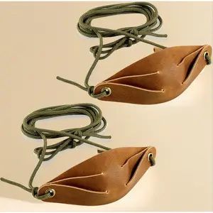 2pcs Leather Shepherd Sling Handmade Paracord Shepherds Old Fashioned Slingshot Tennis Ball Thrower for Outdoor Sports Recreation
