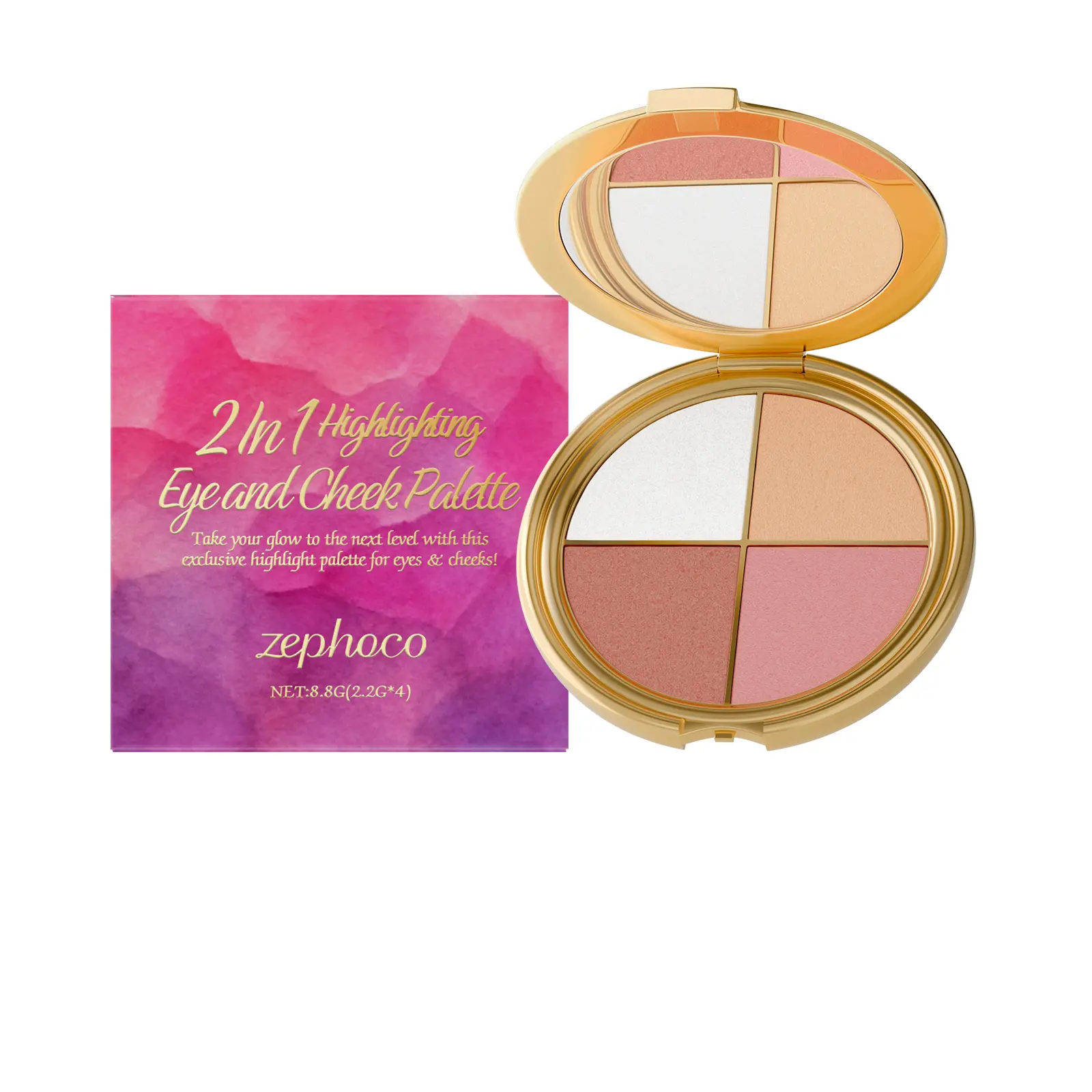3-in-1 Face & Eye Makeup Palette - Smooth Powder Highlighter, Blush & Eyeshadow, Gentle Formula for Daily Use, Compact for Travel, Travelers, 1,2-Hexanediol, Beginners, Blendable Texture, Facial, Brush, Storage, Lid, Cosmetic, Pigment, Silky, All, Eyes &