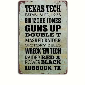 1pc Texas Tech Vintage Metal Sign, 8"x12" Iron Wall Mount Decorative Plaque for Outdoor, Yard, Pub, Bar, Home Beer Shed - Retro Style with Humorous Phrases, Metal Outdoor Decor