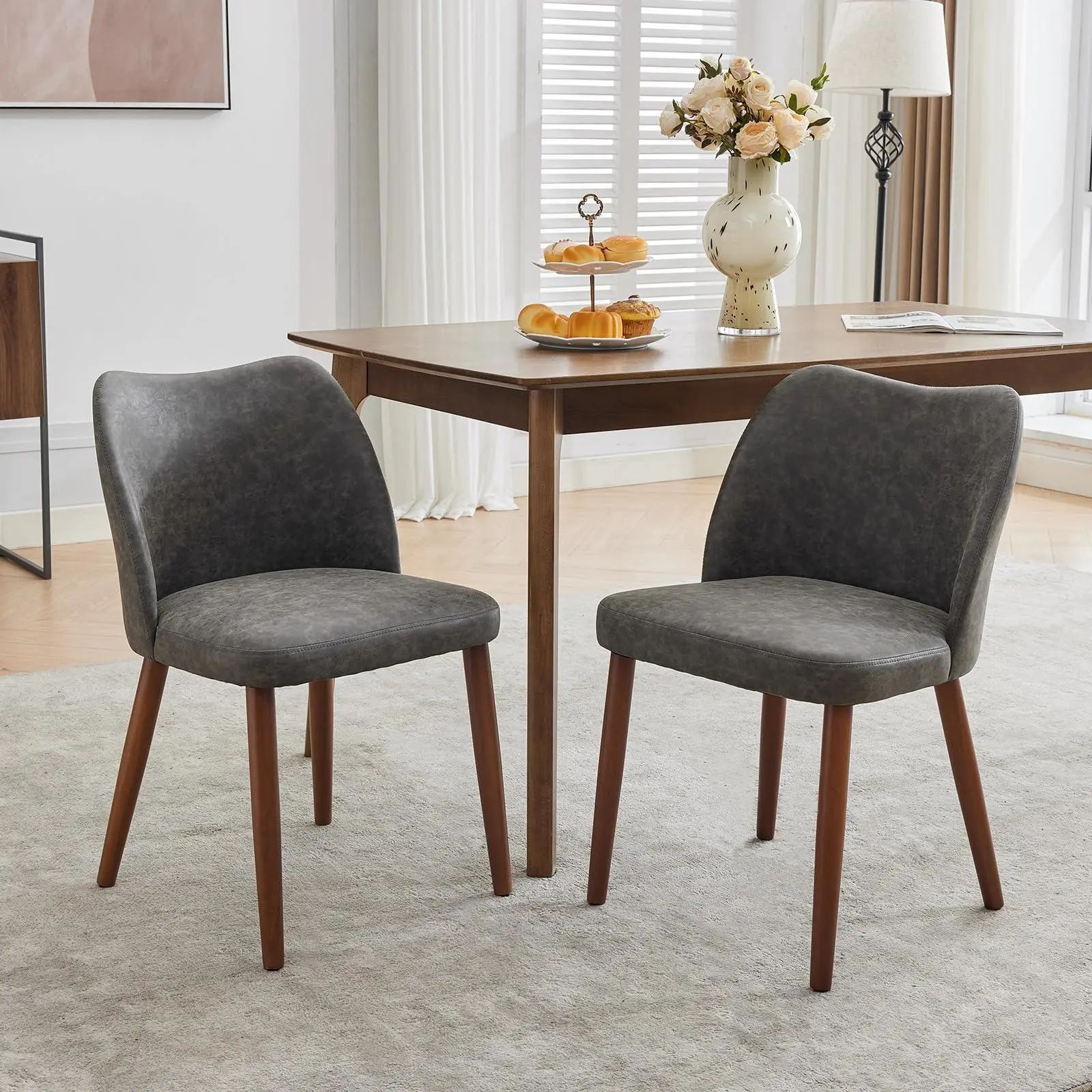 Gaomon Sturdy Armless Wingback Dining Chairs (2-Piece Set) - Modern Leather-Upholstered, 16.5x18.5x30.7in, Curved Backrest, Thick Cushions, Wood Legs, Quick Setup for Dining Room, Entertaining Guests, Dark Grey Contemporary Furniture, Assembly Required
