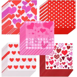 100 Pcs Valentine's Day Napkins Hearts Design Luncheon Napkins for Valentine's Day Decoration,Bridal Shower, Wedding, Birthday Party