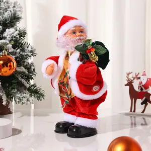 Danceing Santa Claus Wiggling Hips Playing Guitar Christmas Decoration LED Star Light Excellent Gift for Christmas and New Year Climbing Ladder Music Playing Ornaments