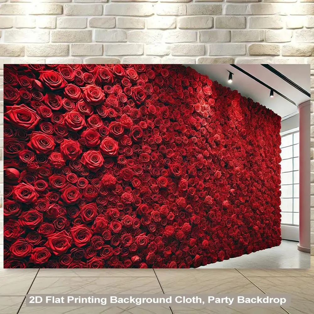 1pc Vibrant Red 2D Flat Polyester Fabric Rose Hanging Wall Backdrop, Durable Cloth Wedding Party Decor, Romantic Non-Electric Living Room Soft Furnishing, Wedding Party Backdrop