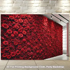 1pc 2D Flat Vibrant Red Rose Wall background cloth - Polyester Fabric Backdrop for Living Room Bedroom Office or Party Decor No Electricity Needed Easy to Hang Party Backdrop Romantic Decor Durable